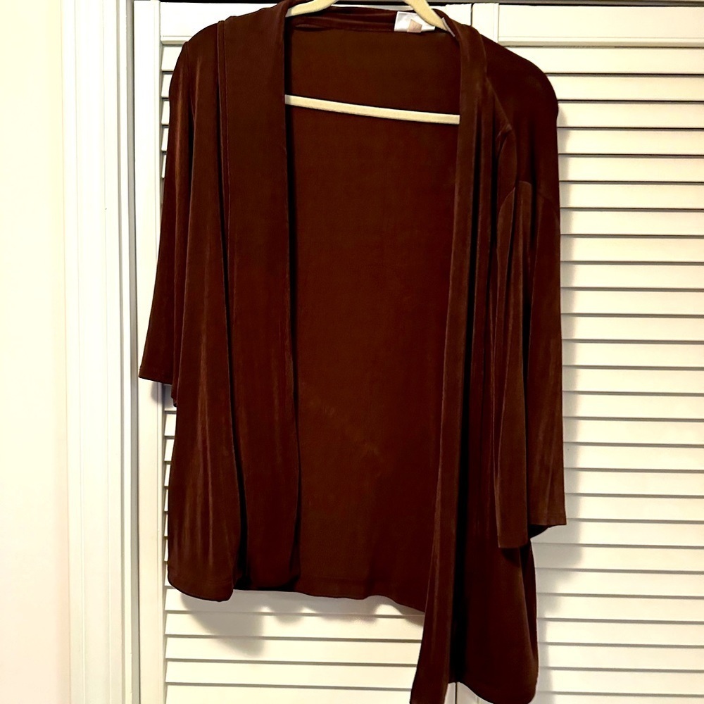 Chicos Travelers knit size 2 chocolate brown three-quarter sleeve